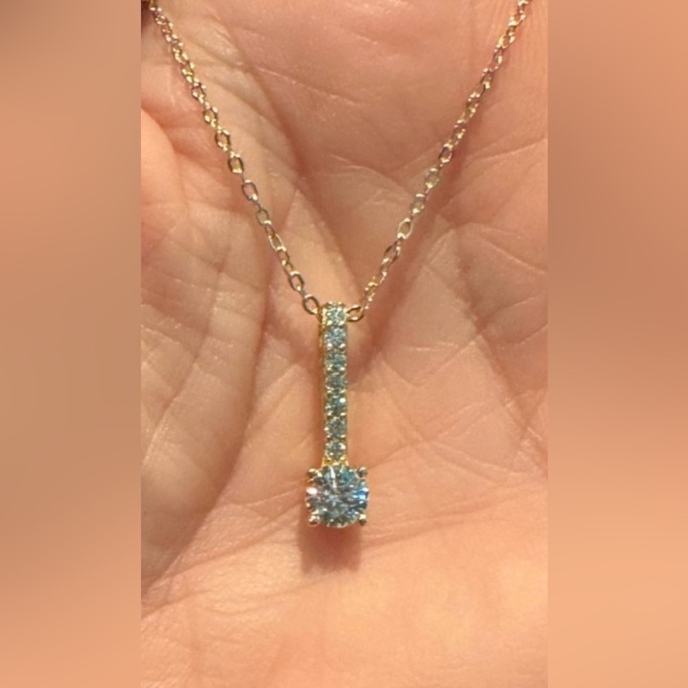 Moissanite Necklace .75 ctw, .925 Sterling Silver, Plated in 14k Yellow Gold NEW - Picture 1 of 6